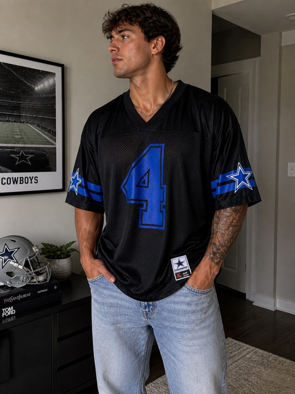Dallas Cowboys Prescott #4 Jersey – Black/Blue XL